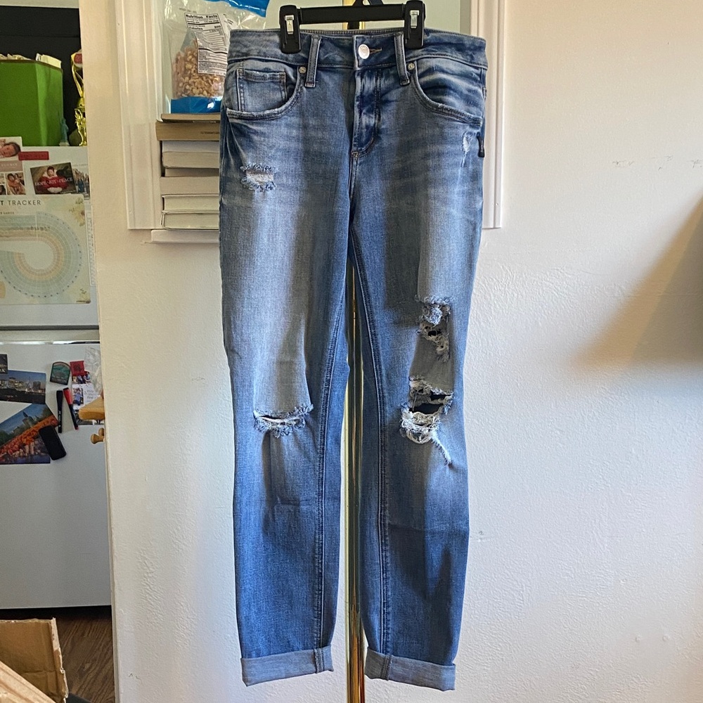 Silver Jeans Boyfriend Women's Blue Distressed Ankle Jeans